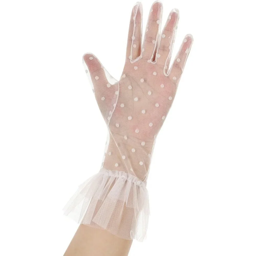 Women's Lvory 07 Floral Short Length Lace Tulle Mesh Wrist Wedding Party Gloves